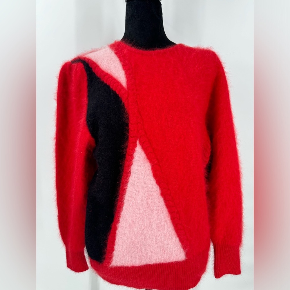 Connie A Lee VTG Angora Sweater Red Mod‎ Colorblock